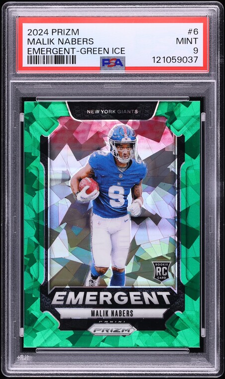 2024 Panini Prizm Emergent Green Ice Malik Nabers ROOKIE #6 PSA 9 MINT