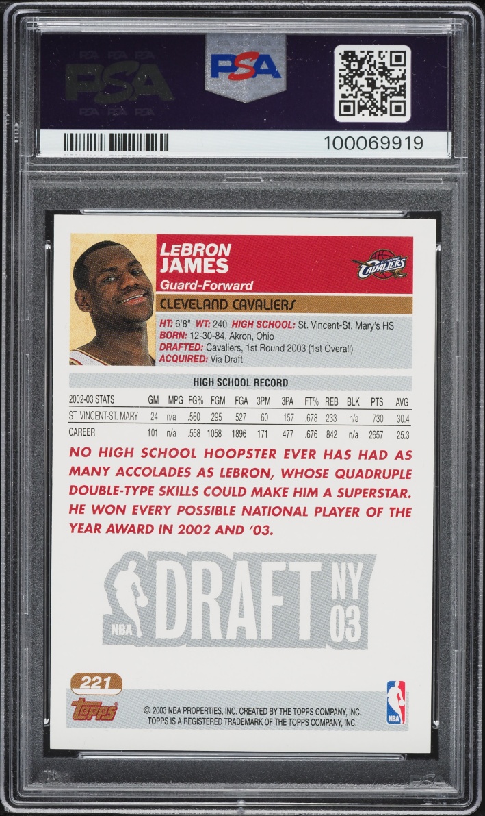 2003 Topps Basketball LeBron James ROOKIE #221 PSA 8 NM-MT