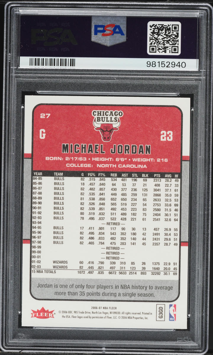 2006 Fleer Basketball Michael Jordan #27 PSA 8 NM-MT