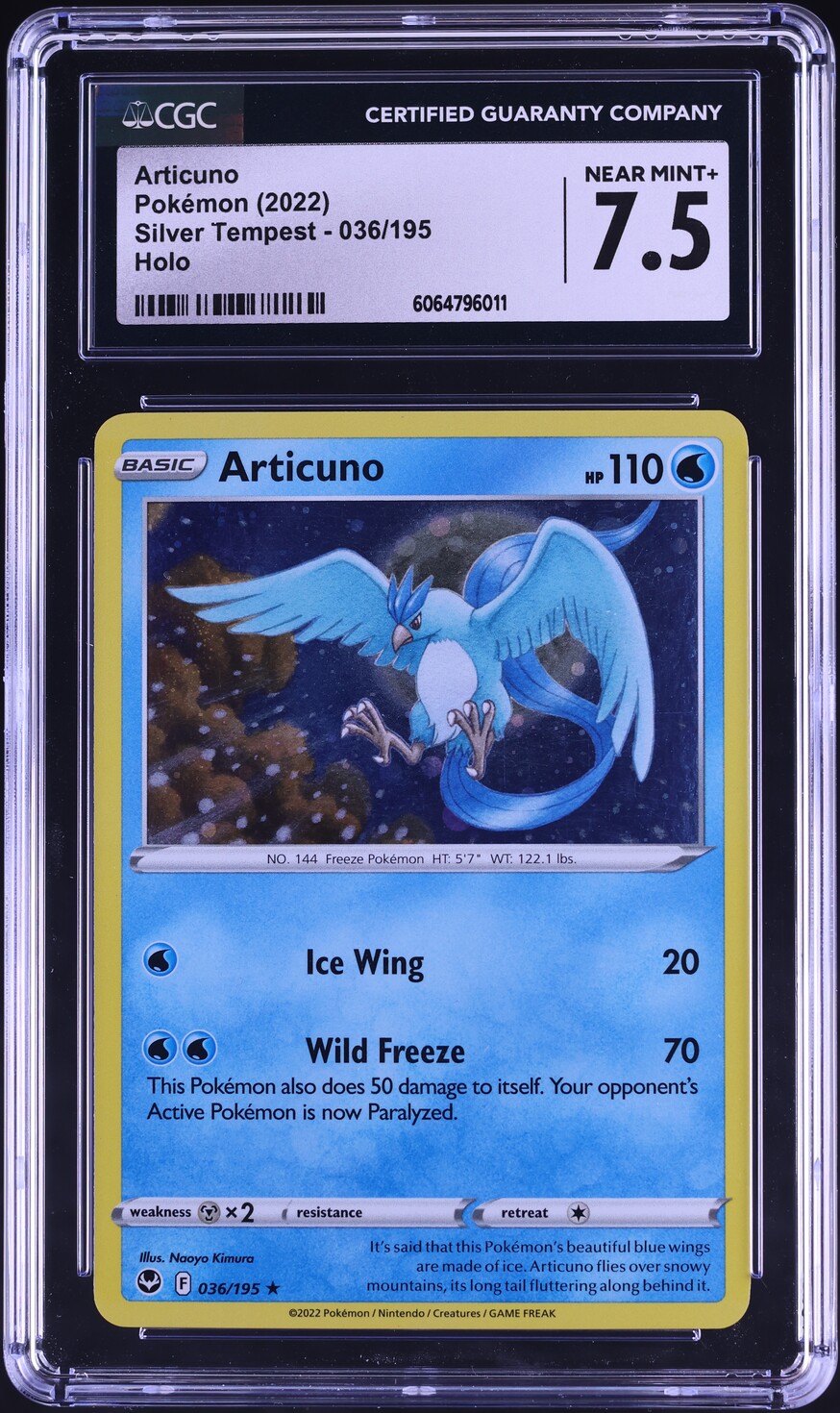 2022 Pokemon Sword & Shield Silver Tempest Holo Articuno #36 CGC 7.5 NRMT+ - Main Image