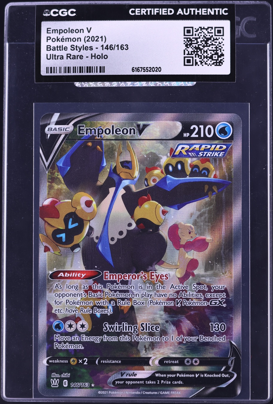 2021 Pokemon Sword & Shield Battle Styles Alt Art Empoleon V #146 CGC AUTH