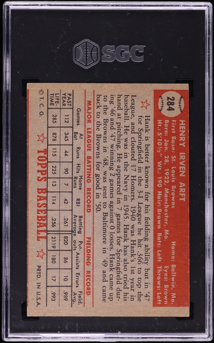 1952 Topps Hank Arft #284 SGC 4.5 VGEX+