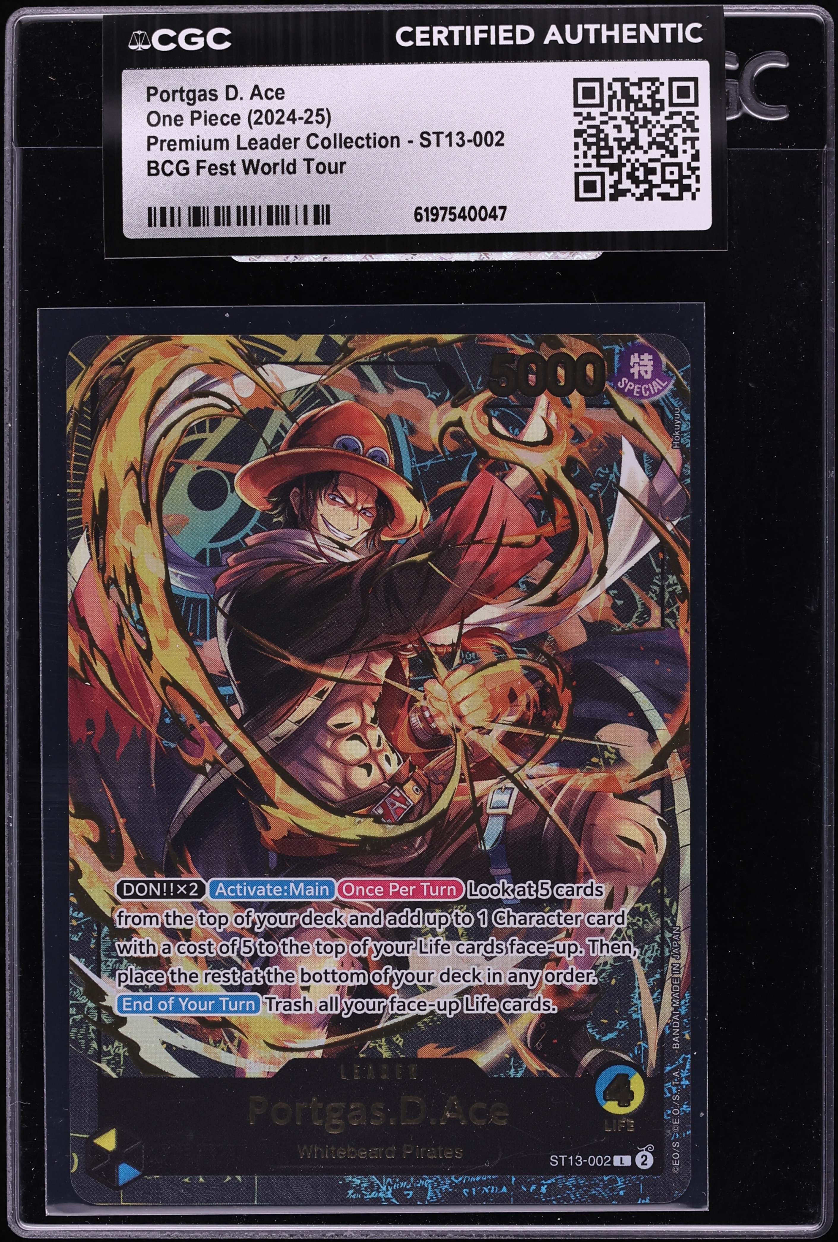 2024 One Piece Premium Collection BCG Fest World Tour Leader Portgas D. Ace #ST13-002 CGC AUTH