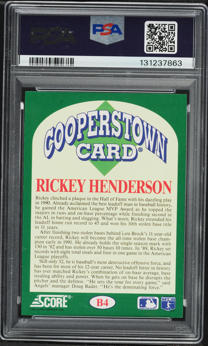 1991 Score Cooperstown Rickey Henderson #B4 PSA 7 NRMT