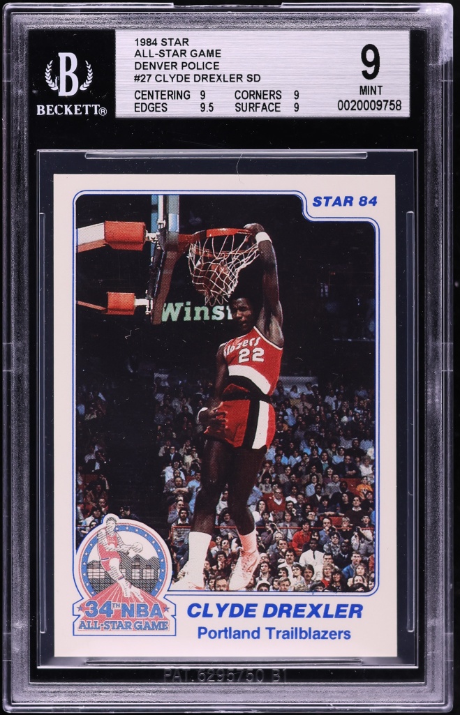 1984 Star All-Star Game Denver Police Clyde Drexler ROOKIE #27 BGS 9 MINT
