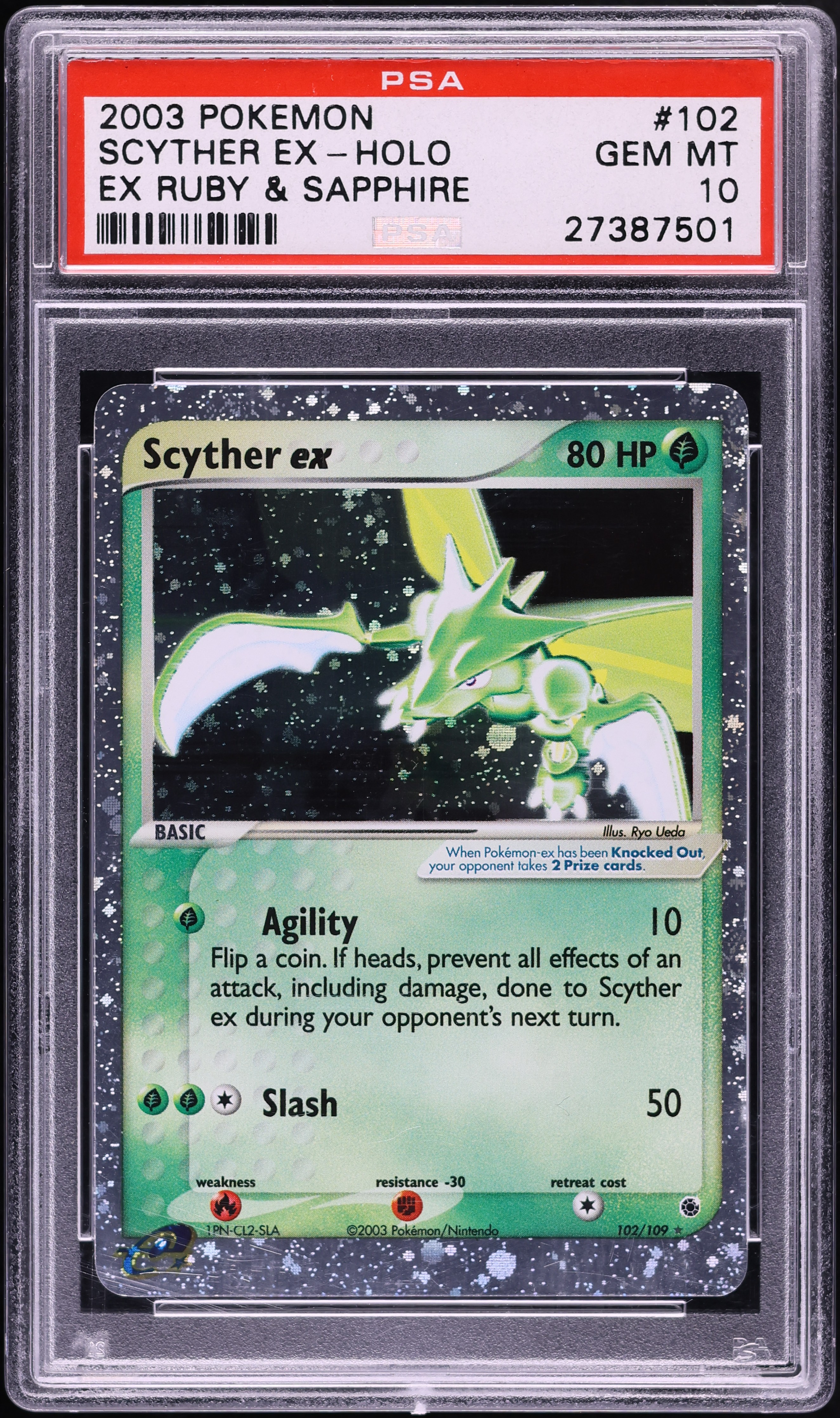 2003 Pokemon EX Ruby & Sapphire Holo Scyther EX #102 PSA 10 GEM MINT