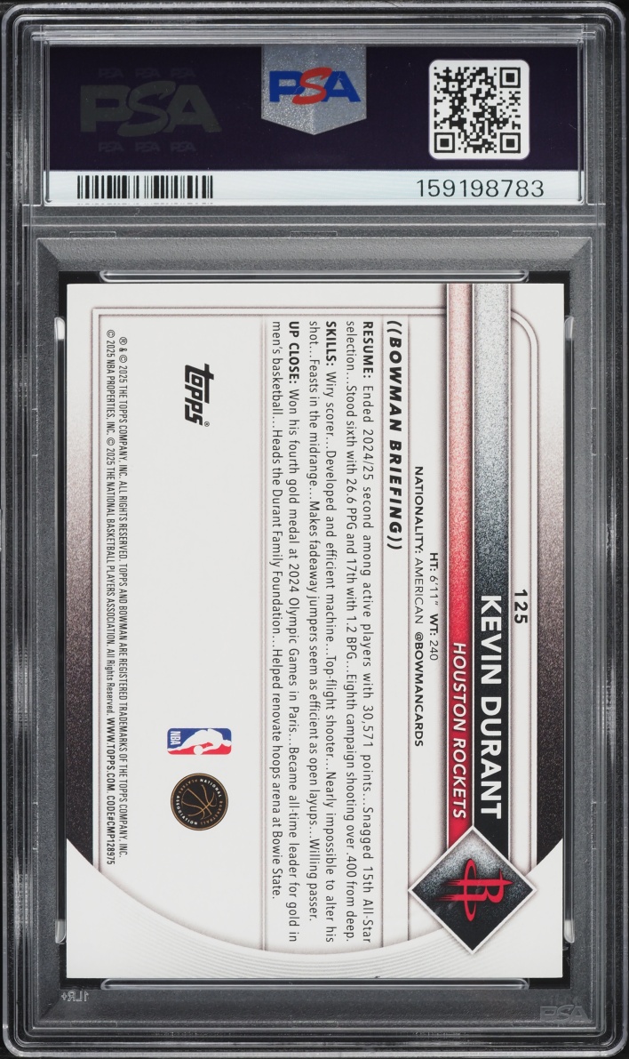 2025 Bowman Yellow Border Kevin Durant /75 #125 PSA 10 GEM MINT