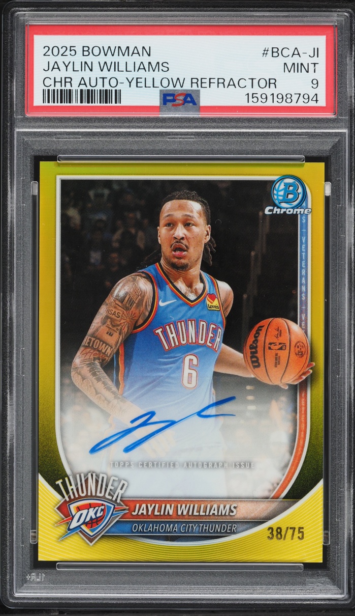 2025 Bowman Chrome Yellow Refractor Jaylin Williams AUTO /75 #BCA-JI PSA 9 MINT