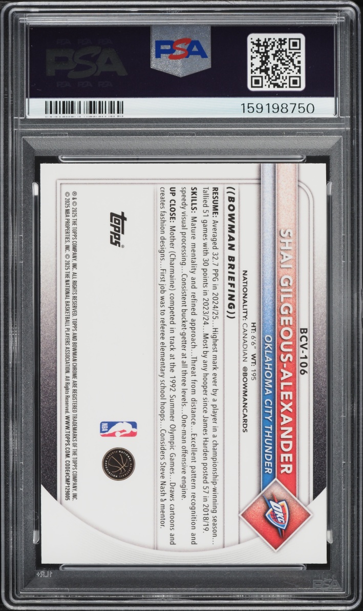 2025 Bowman Chrome Reptilian Refractor Shai Gilgeous-Alexander #BCV-106 PSA 9 MINT