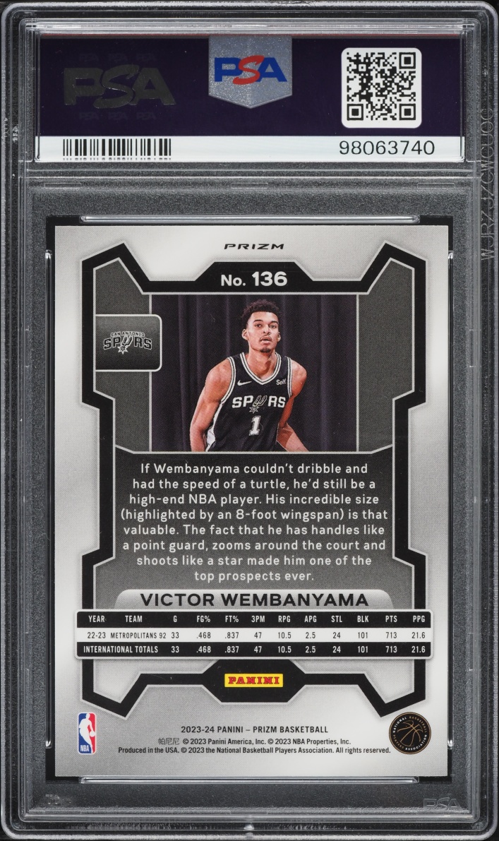 2023 Panini Prizm Orange Ice Victor Wembanyama ROOKIE #136 PSA 9 MINT