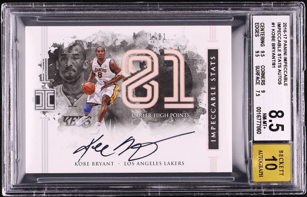 2016 Panini Impeccable Stats Kobe Bryant AUTO /81 #IS-KB BGS 8.5 NM-MT+