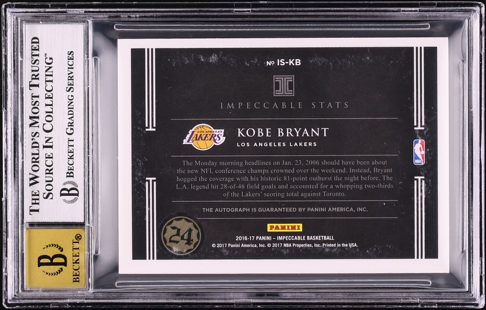 2016 Panini Impeccable Stats Kobe Bryant AUTO /81 #IS-KB BGS 8.5 NM-MT+