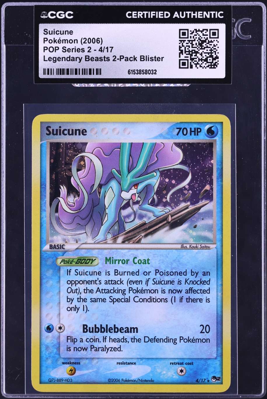2006 Pokemon POP Series 2 Legendary Beasts 2 Pack Blister Suicune #4 CGC AUTH