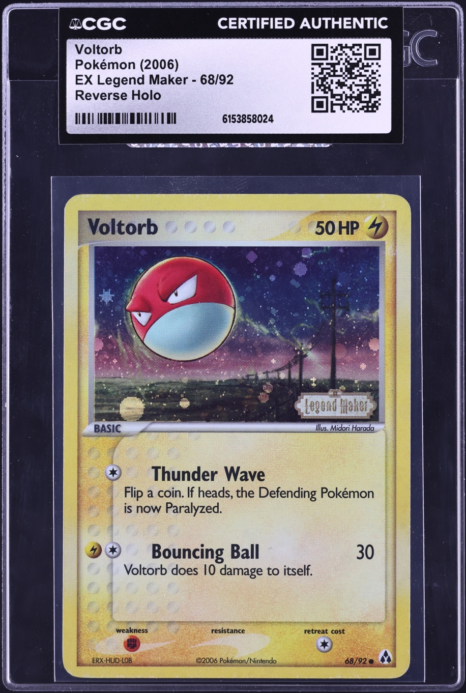 2006 Pokemon EX Legend Maker Reverse Holo Voltorb #68 CGC AUTH