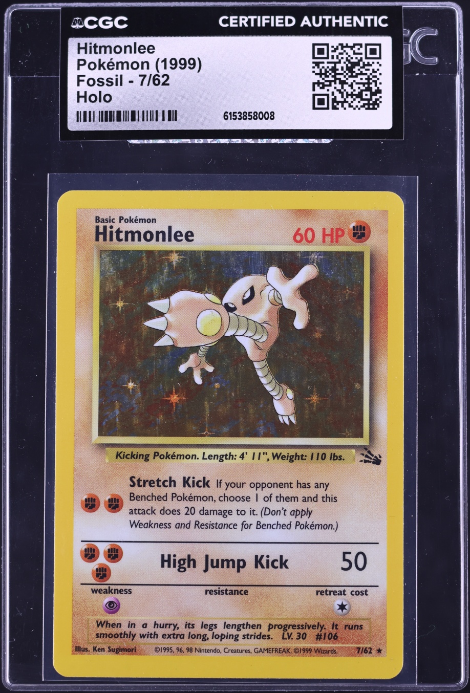 1999 Pokemon Fossil Holo Hitmonlee #7 CGC AUTH