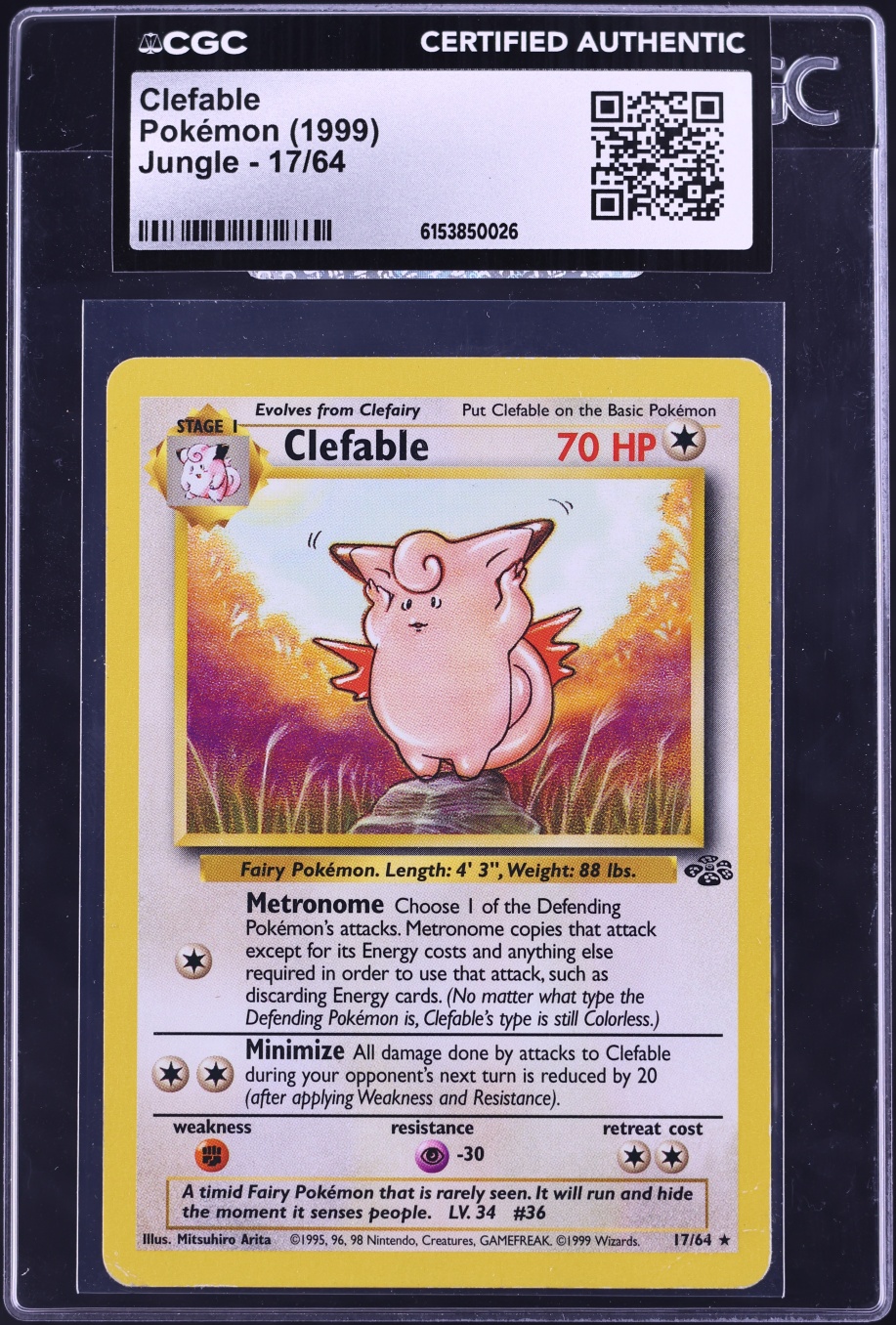 1999 Pokemon Jungle Clefable #17 CGC AUTH