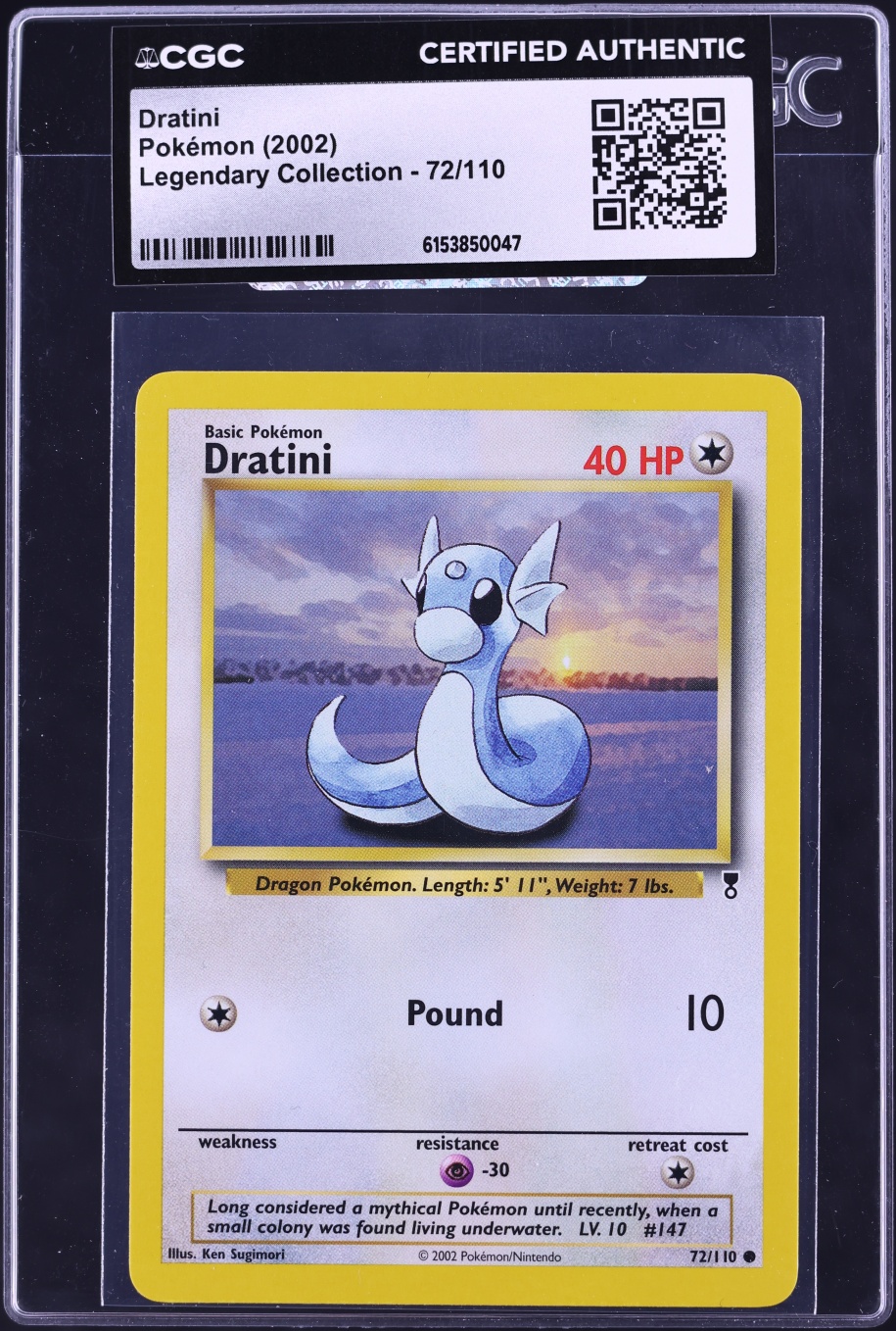 2002 Pokemon Legendary Collection Dratini #72 CGC AUTH