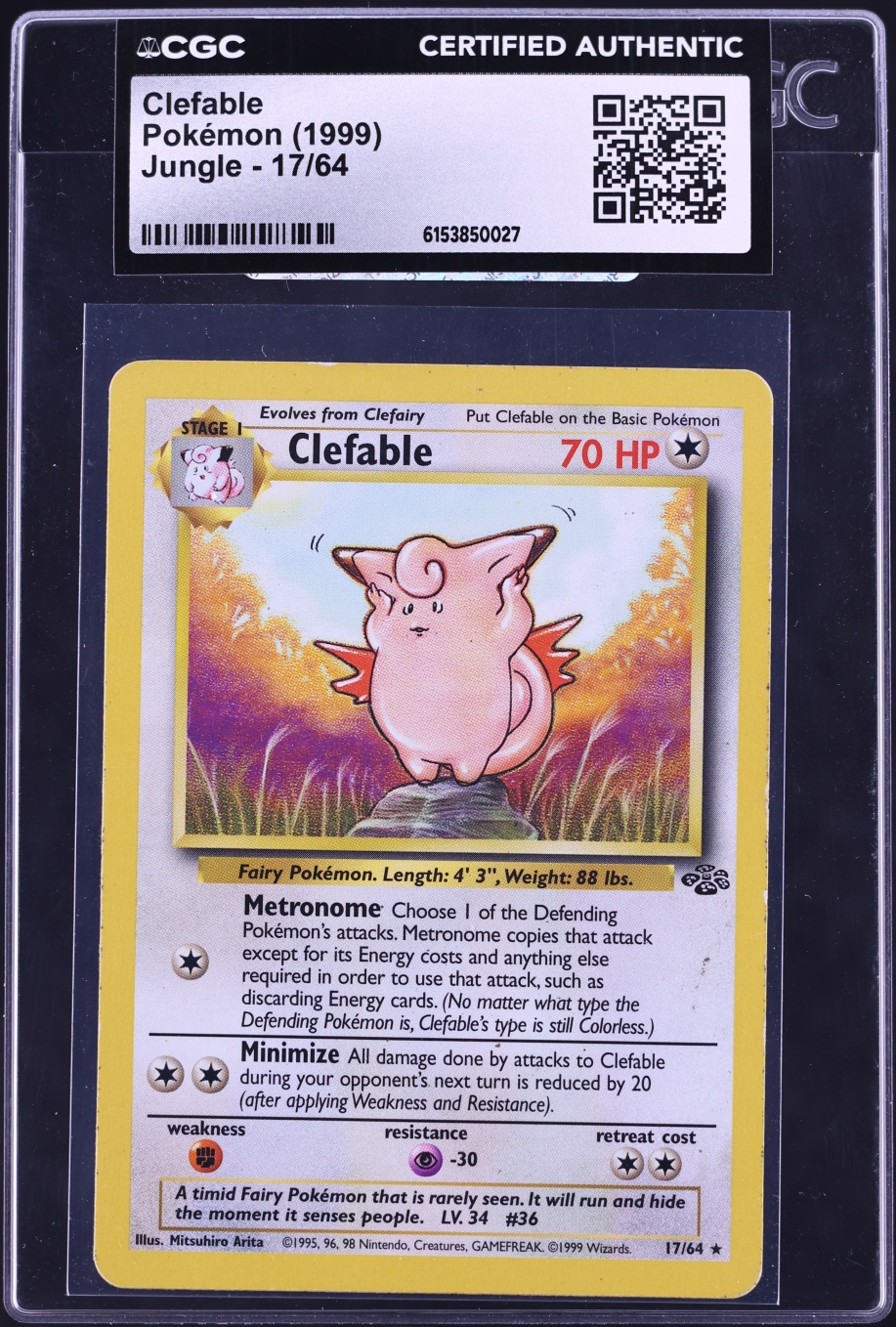 1999 Pokemon Jungle Clefable #17 CGC AUTH