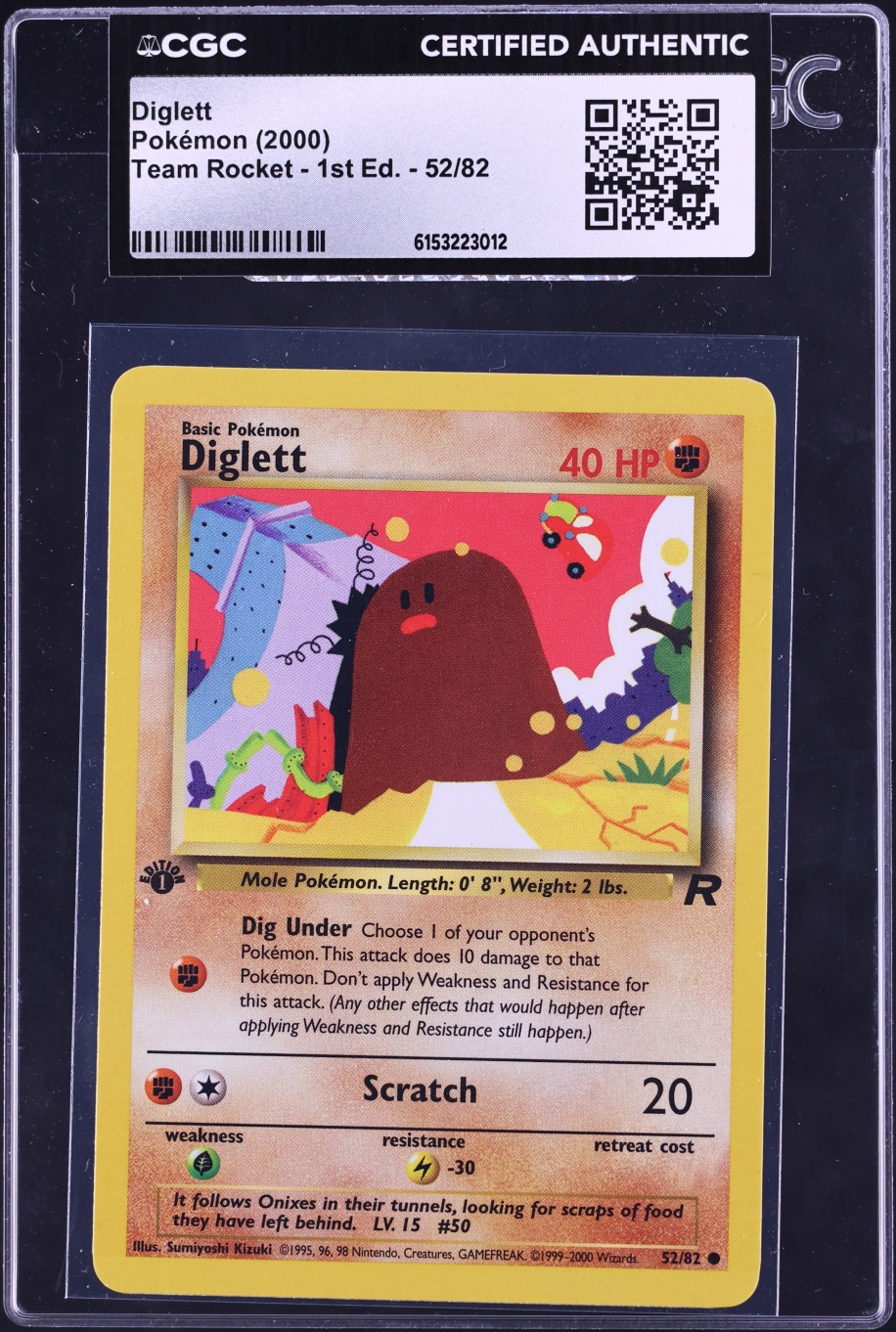 2000 Pokemon Team Rocket 1st Edition Diglett #52 CGC AUTH