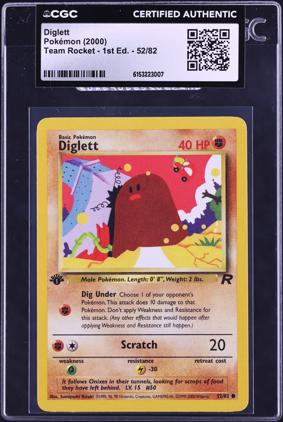 2000 Pokemon Team Rocket 1st Edition Diglett #52 CGC AUTH