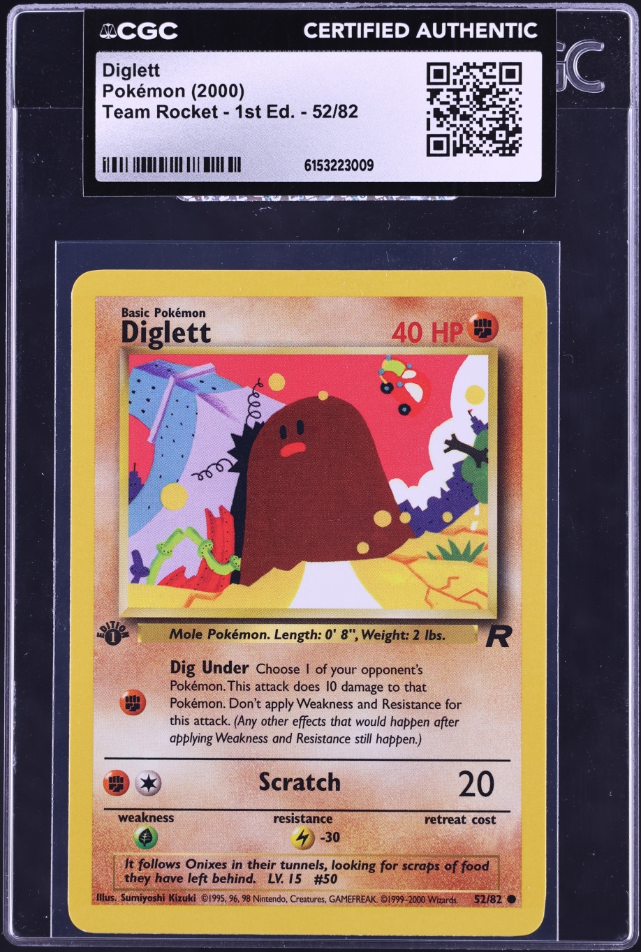2000 Pokemon Team Rocket 1st Edition Diglett #52 CGC AUTH