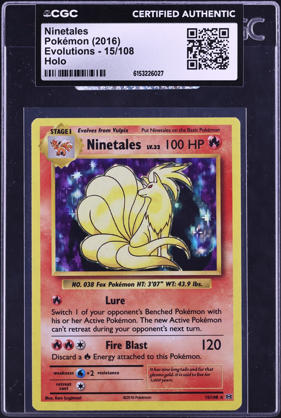 2016 Pokemon XY Evolutions Holo Ninetales #15 CGC AUTH