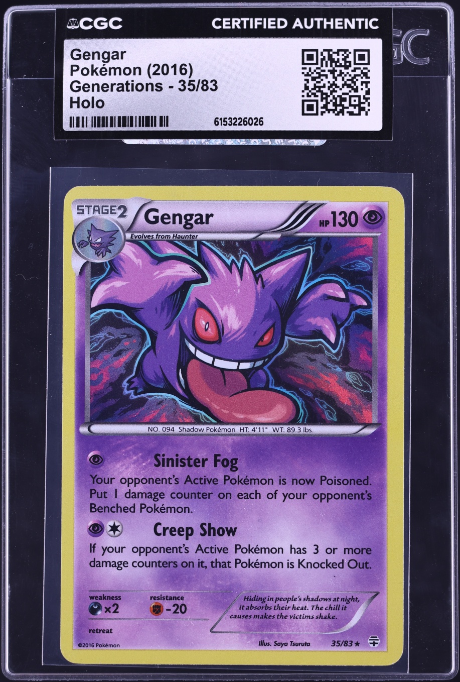 2016 Pokemon XY Generations Holo Gengar #35 CGC AUTH