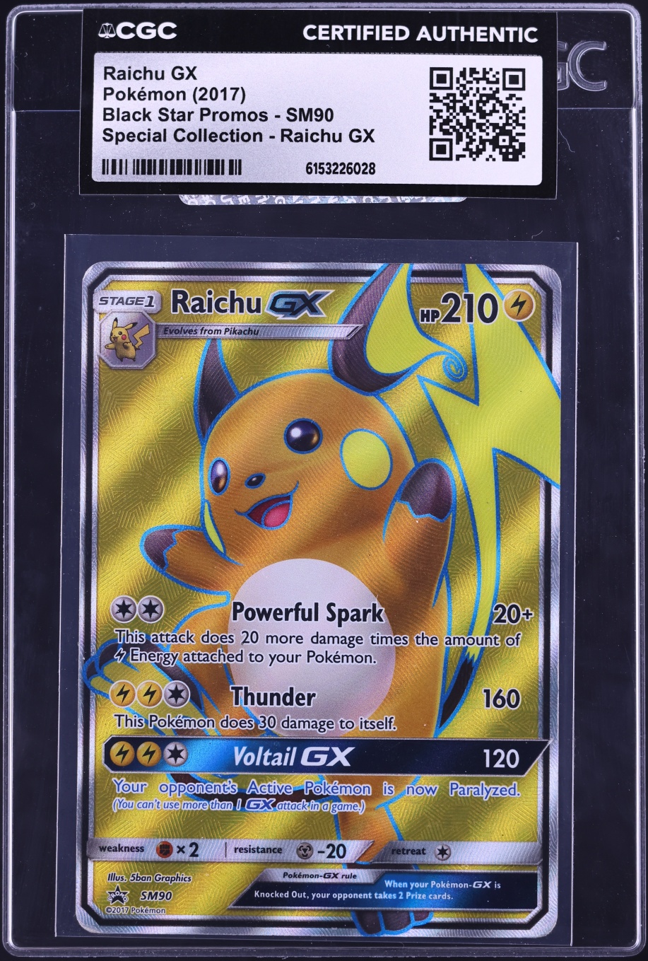 2017 Pokemon Sun & Moon Promo Special Collection Full Art Raichu Gx #SM90 CGC AUTH