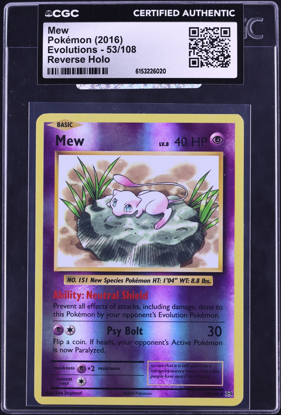 2016 Pokemon XY Evolutions Reverse Holo Mew #53 CGC AUTH