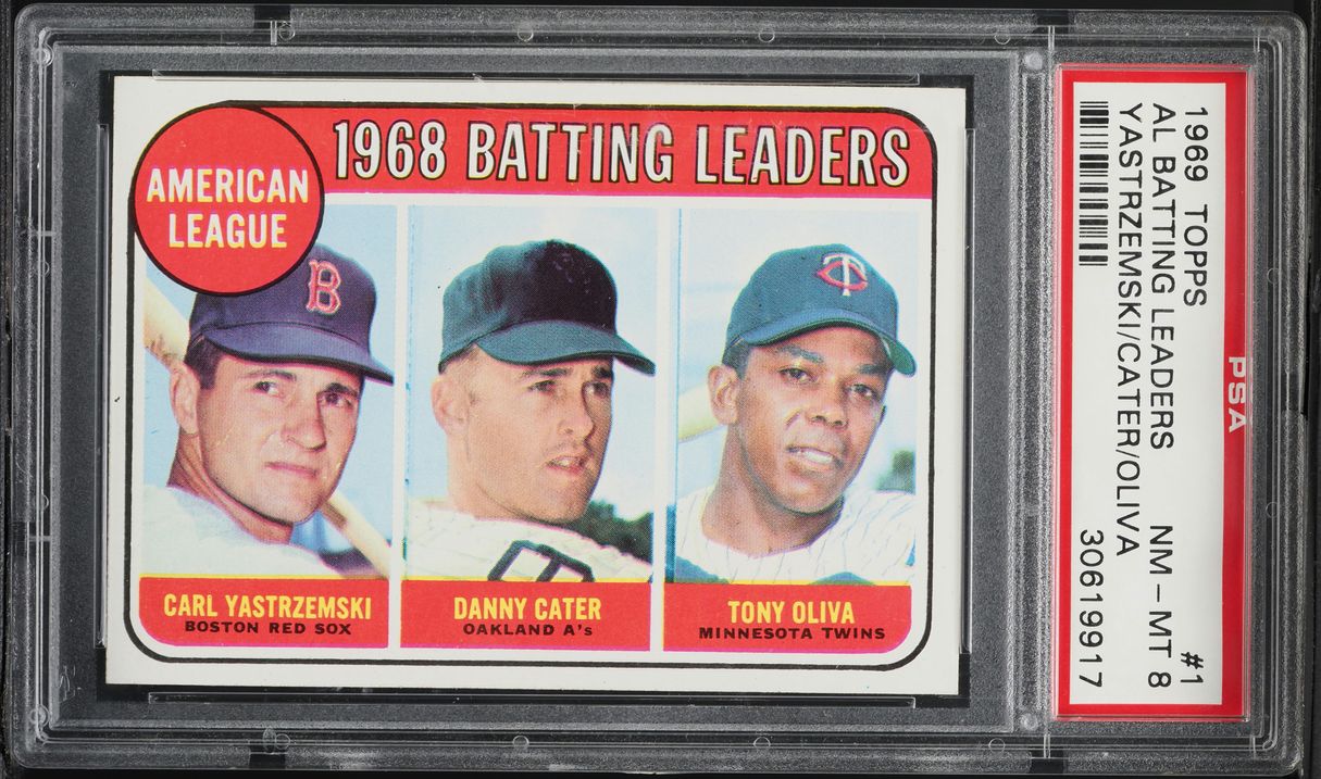 1969 Topps Carl Yastrzemski & Tony Oliva AL BATTING LEADERS #1 PSA 8 NM-MT