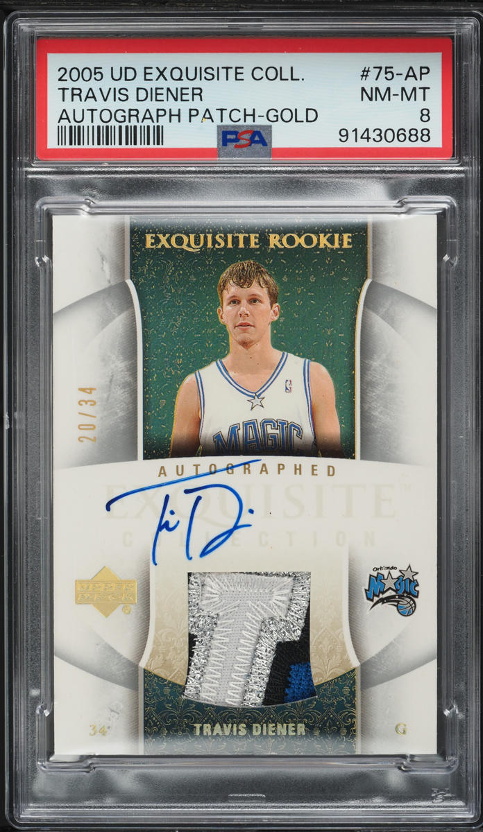 2005 Exquisite Collection Gold Travis Diener ROOKIE PATCH AUTO /34 #75-AP PSA 8