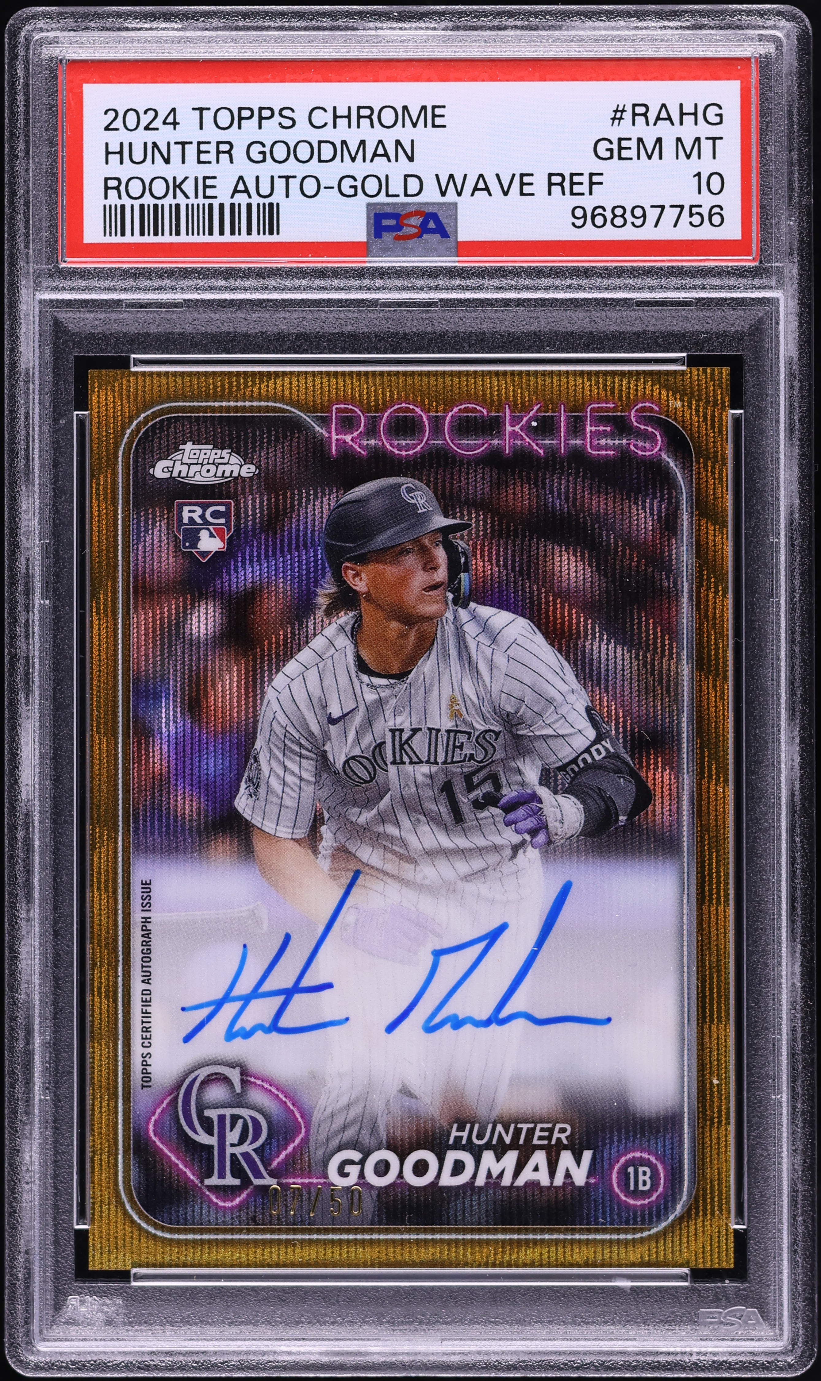 2024 Topps Chrome Gold Wave Hunter Goodman ROOKIE AUTO /50