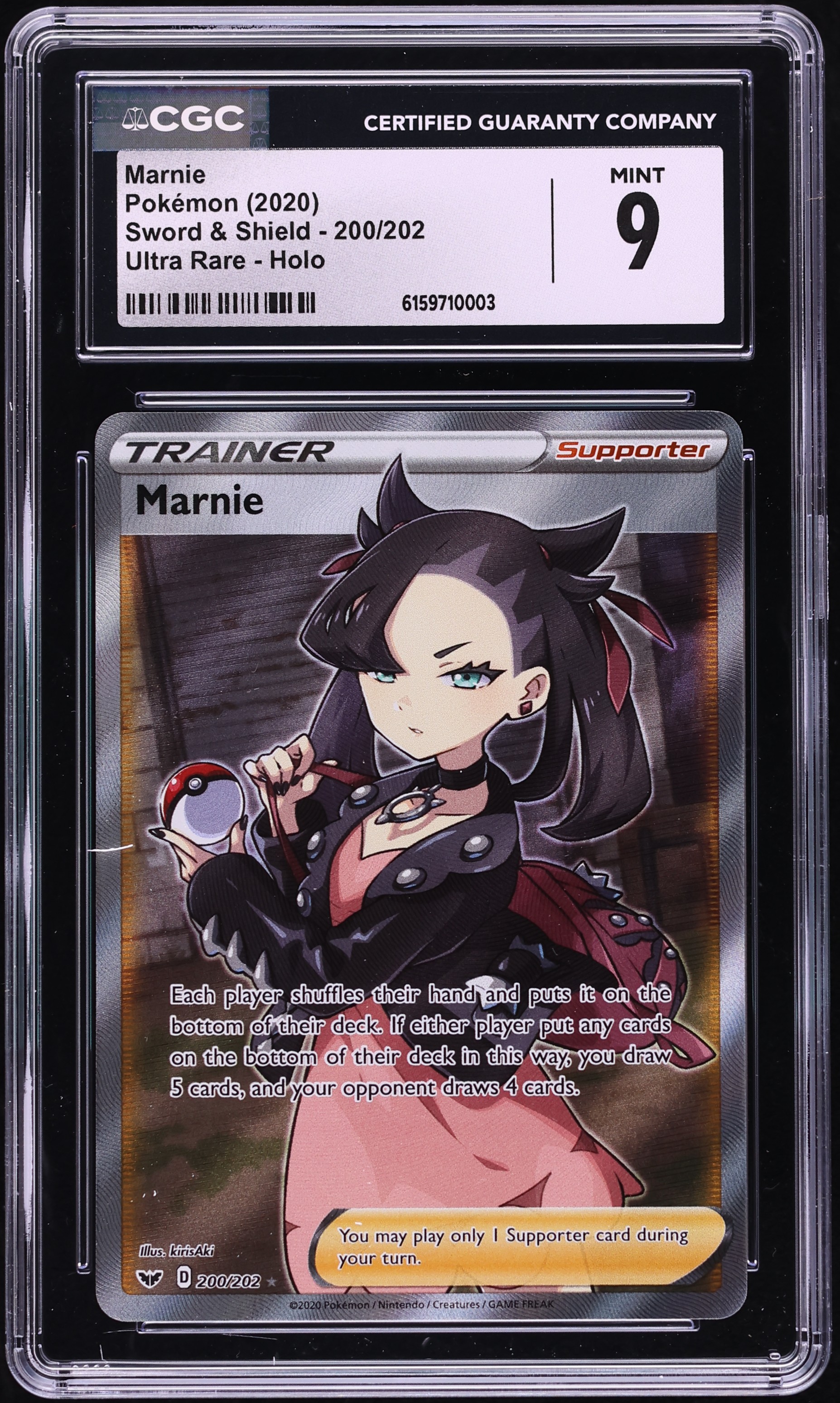 2020 Pokemon Sword & Shield Full Art Marnie #200 CGC 9 MINT