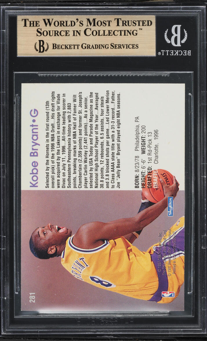 1996 Hoops Kobe Bryant ROOKIE #281 BGS 9.5 GEM MINT