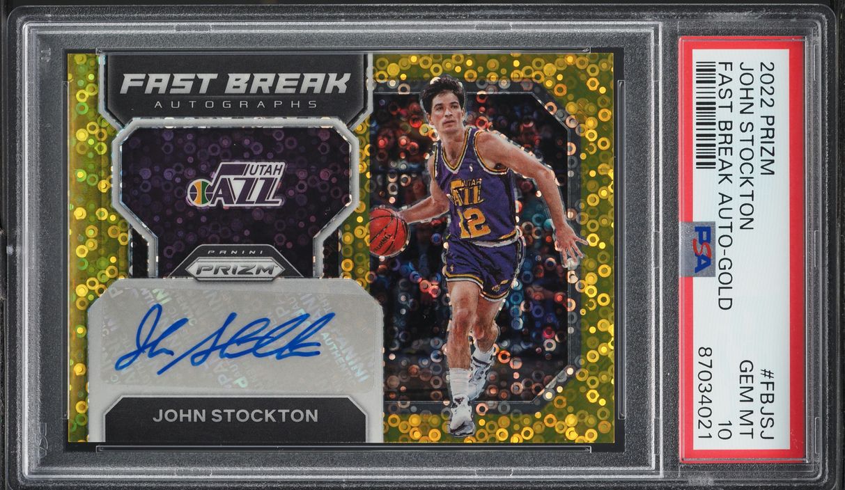 2022 Panini Prizm Fast Break Gold John Stockton AUTO /10 #FBJSJ PSA 10 GEM MINT