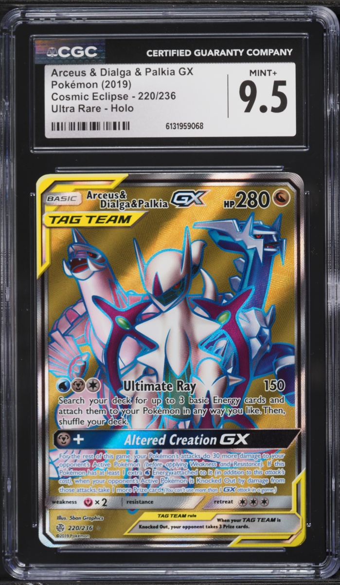 2019 Pokemon Sun & Moon Cosmic Eclipse Full Art Arceus Dialga Palkia GX #220 CGC 9.5 MINT+