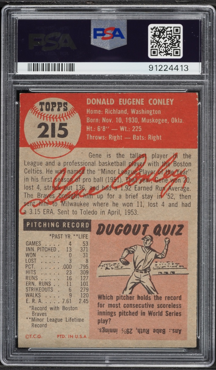 1953 Topps Gene Conley #215 PSA 5 EX