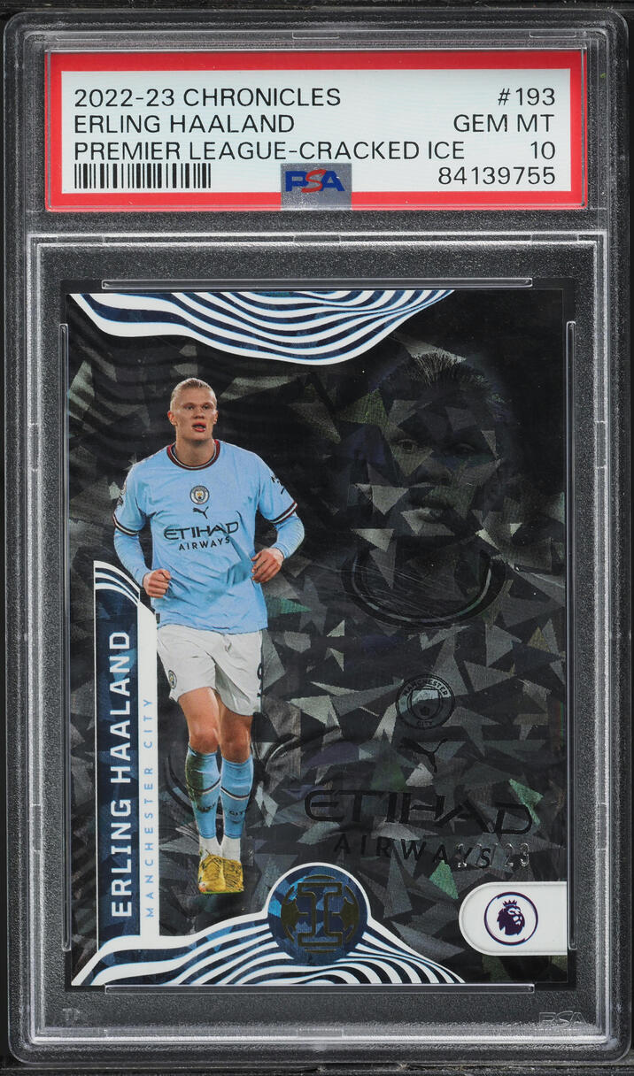 2022 Panini Chronicles Premier League Cracked Ice Erling Haaland /23 #193 PSA 10