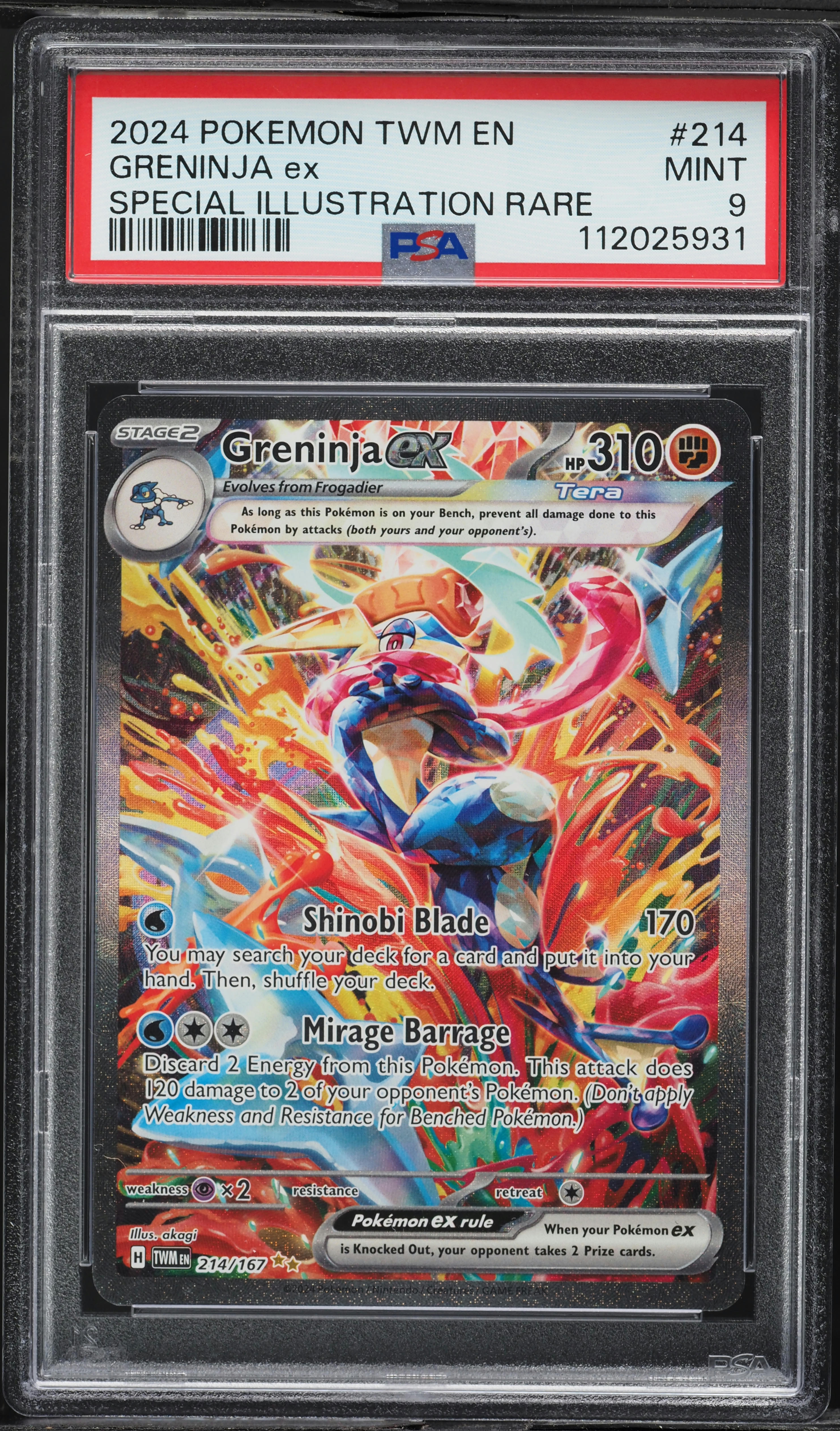2024 Pokemon Scarlet & Violet Twilight Masquerade SIR Greninja EX #214 PSA 9 MINT
