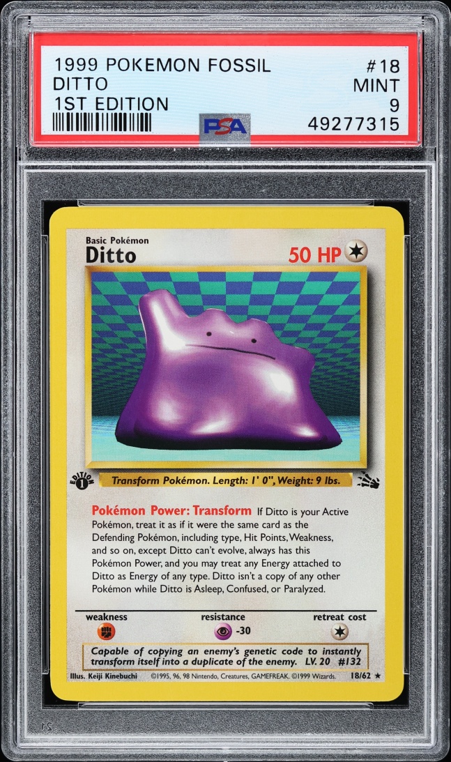 1999 Pokemon Fossil 1st Edition Ditto #18 PSA 9 MINT
