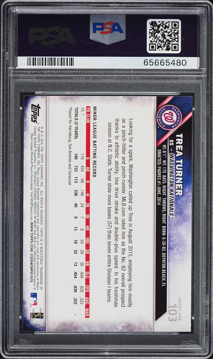 2016 Topps Trea Turner ROOKIE #103 PSA 9 MINT