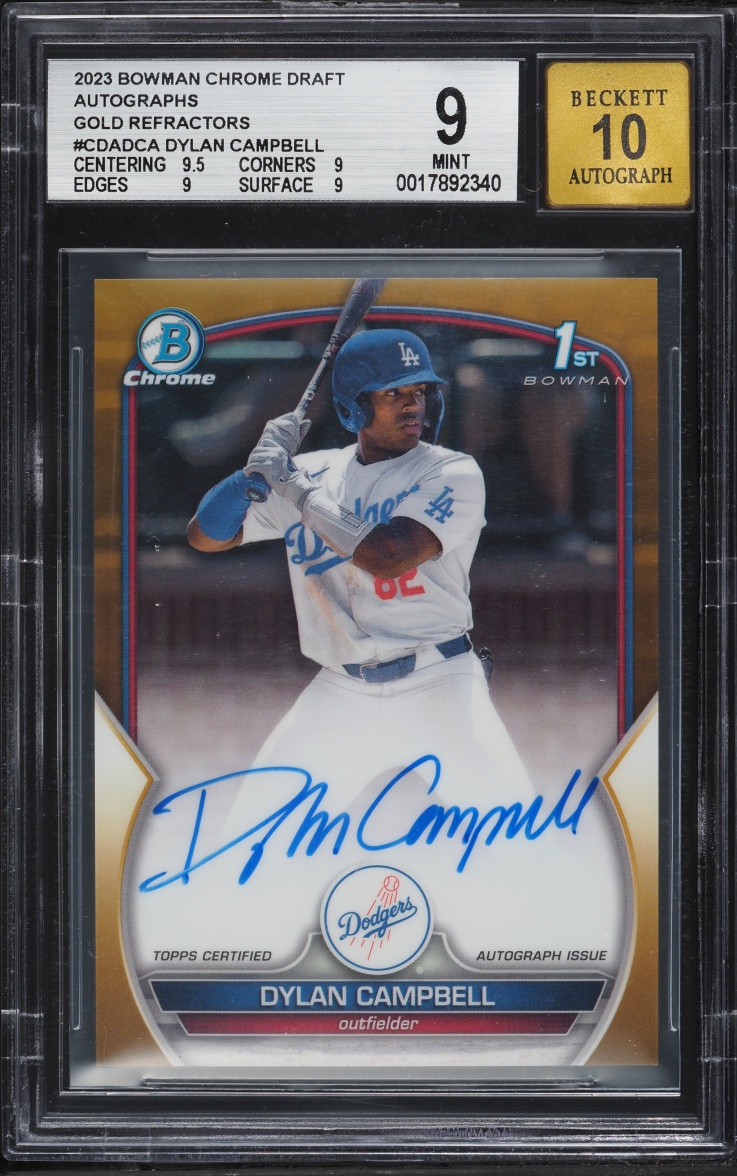 2023 Bowman Chrome Draft Gold Refractor Dylan Campbell PROSPECT AUTO /50 #CDA-DCA BGS 9 MINT