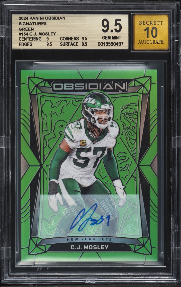 2024 Panini Obsidian Green C.J. Mosley AUTO /5 #154 BGS 9.5 GEM MINT