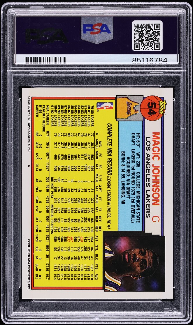 1992 Topps Basketball Magic Johnson #54 PSA 10 GEM MINT