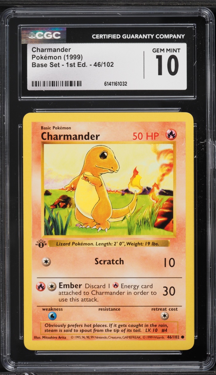 1999 Pokemon Base Set Shadowless 1st Edition Charmander #46 CGC 10 GEM MINT