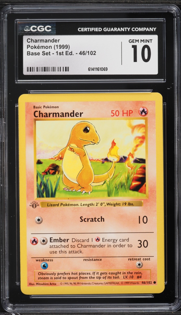 1999 Pokemon Base Set Shadowless 1st Edition Charmander #46 CGC 10 GEM MINT