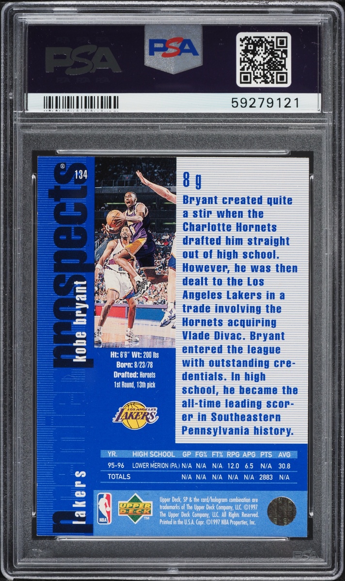 1996 SP Basketball Kobe Bryant ROOKIE #134 PSA 9 MINT
