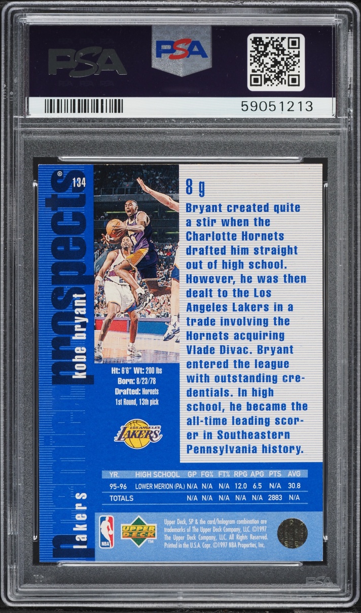1996 SP Basketball Kobe Bryant ROOKIE #134 PSA 9 MINT