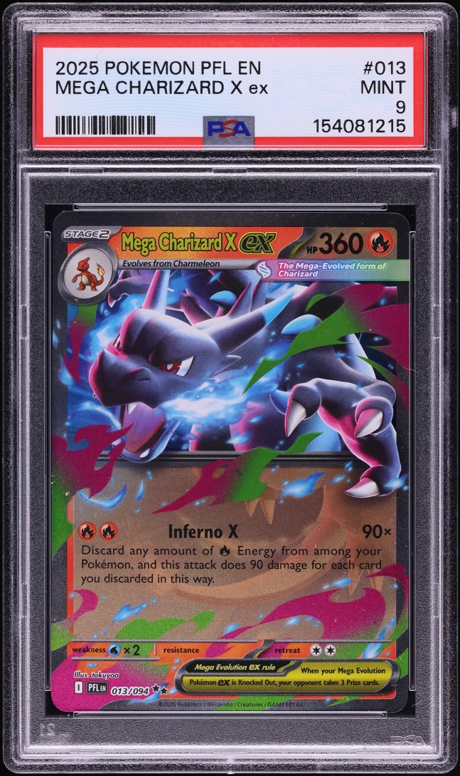 2025 Pokemon Mega Evolution Phantasmal Flames Holo Mega Charizard X ex #13 PSA 9 MINT