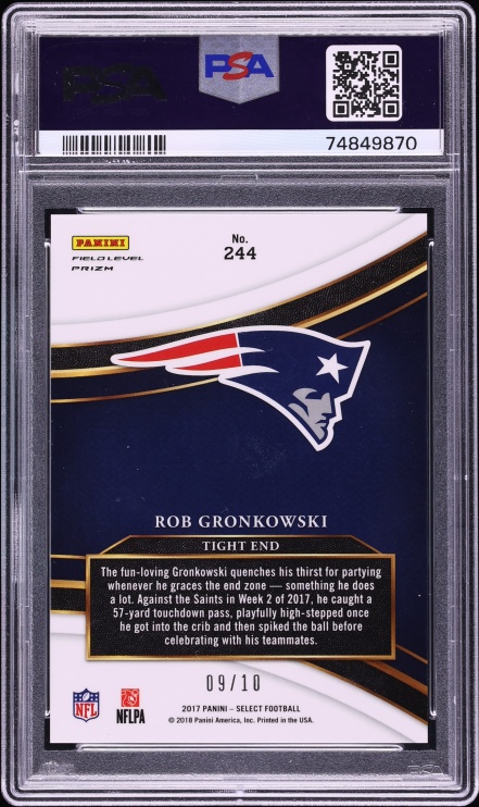 2017 Select Field Level Gold Prizm Rob Gronkowski /10 #244 PSA 10 GEM MINT - Photo 2